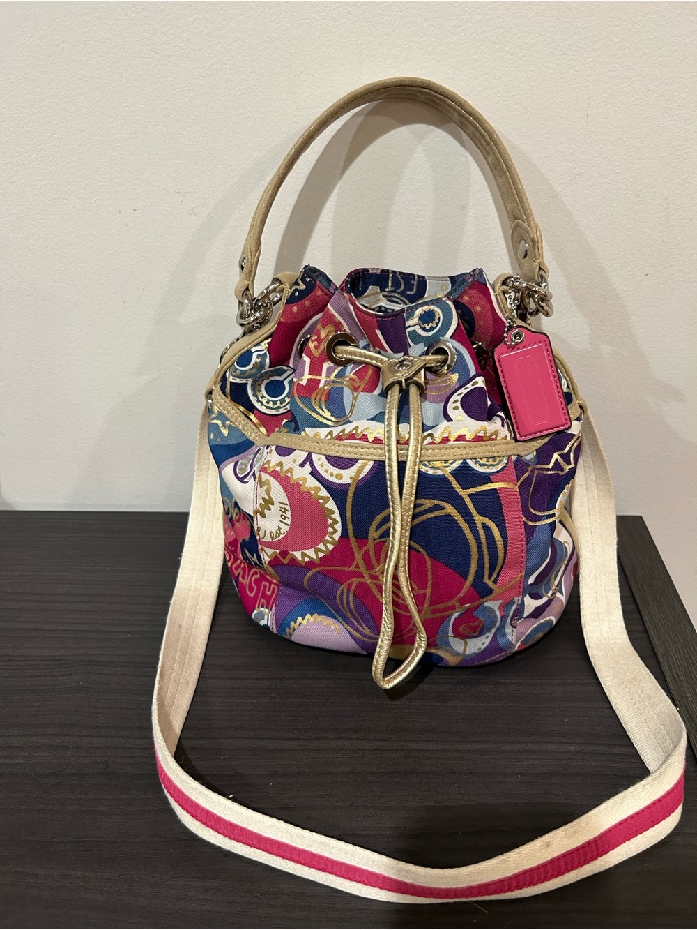 Coach Poppy Graffiti Drawstring Bucket Bag (Style #18314) EUC